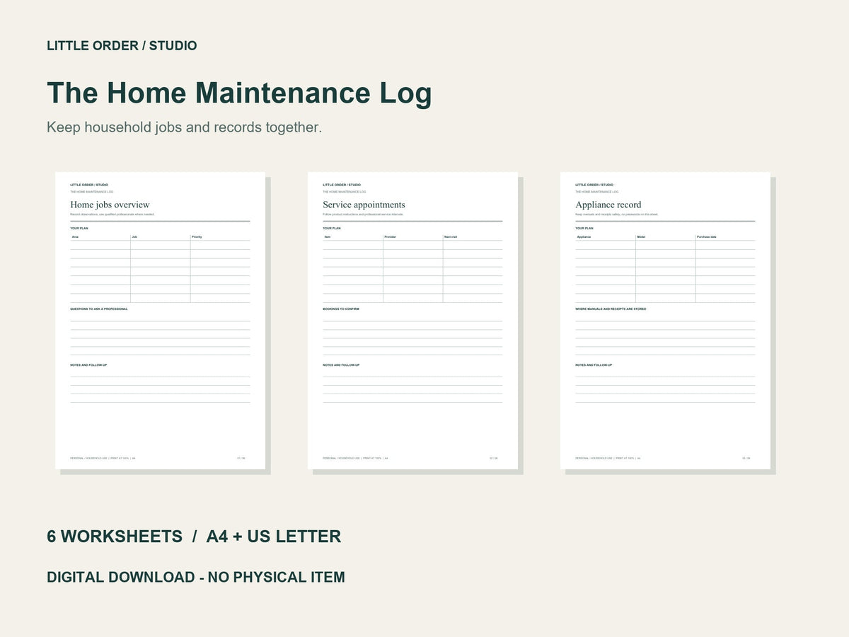 The Home Maintenance Log preview
