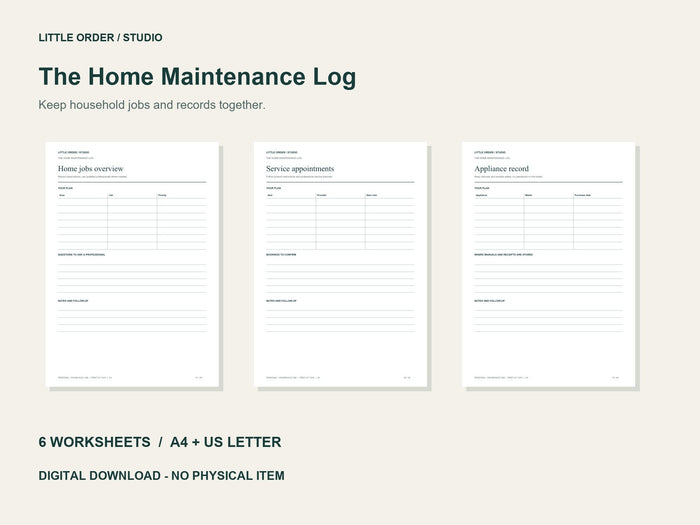 The Home Maintenance Log | Printable PDF Pack
