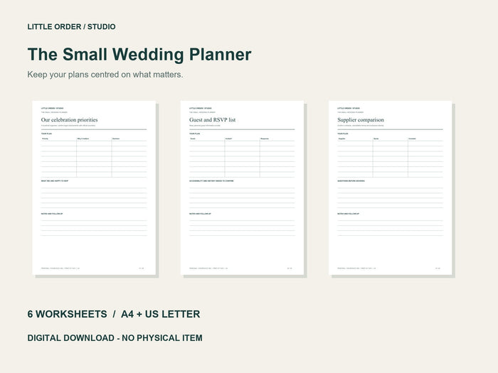 The Small Wedding Planner | Printable PDF Pack